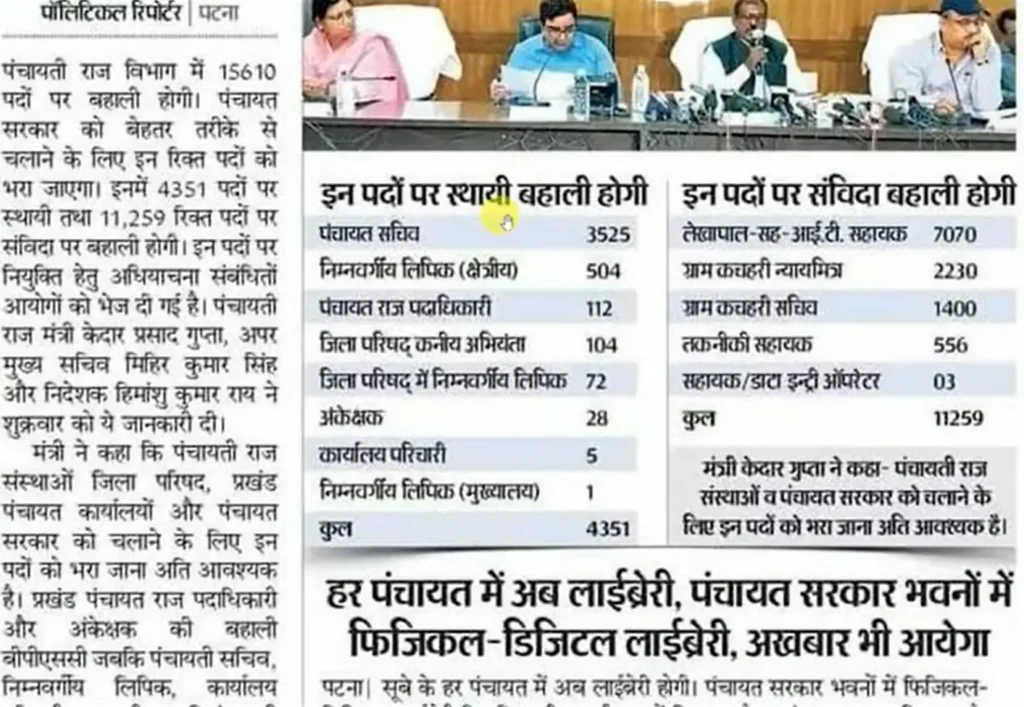 Bihar Panchayati Raj Vibhag New Vacancy 2024